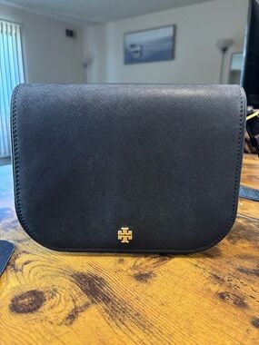 Tory Burch Black Saffiano Crossbody with Gold Logo